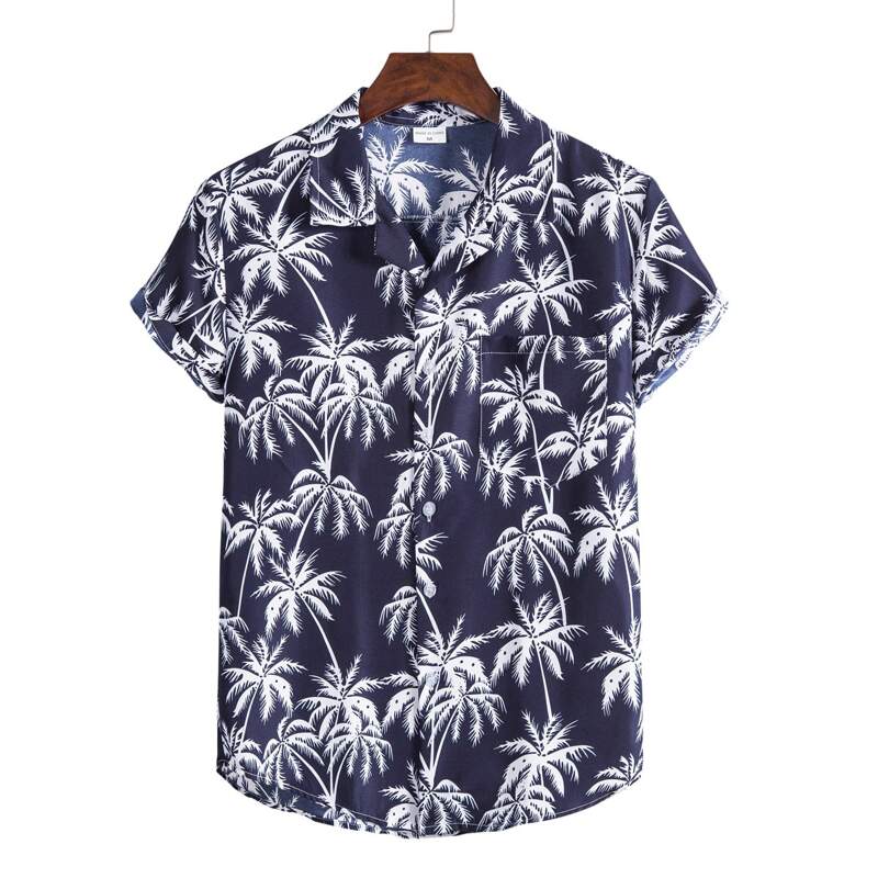 

Guys Coconut Tree Print Button Front Shirt, Navy blue