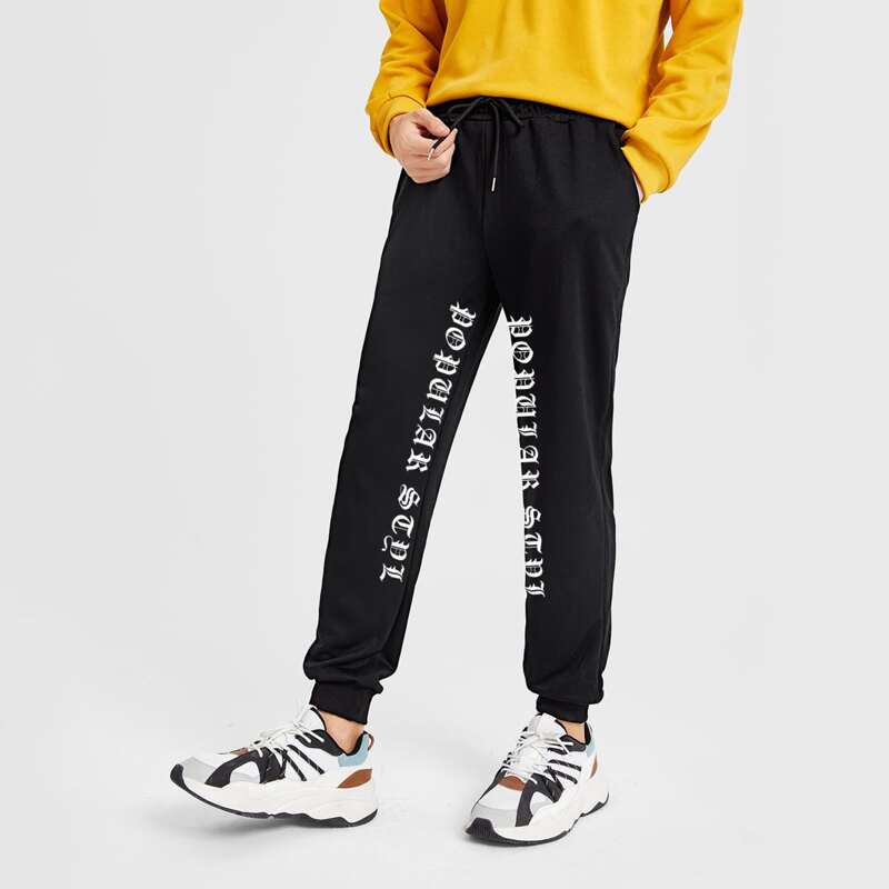 

Guys Letter Drawstring Sweatpants, Black