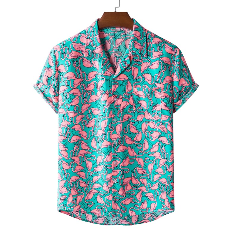 

Guys Flamingo Print Button Front Shirt, Multicolor