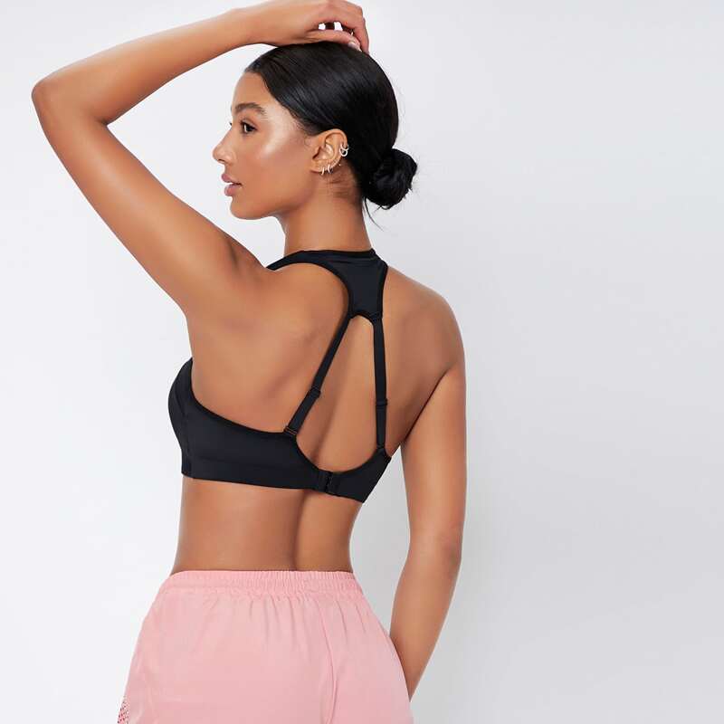 

Solid Cut Out Back Sports Bra, Black