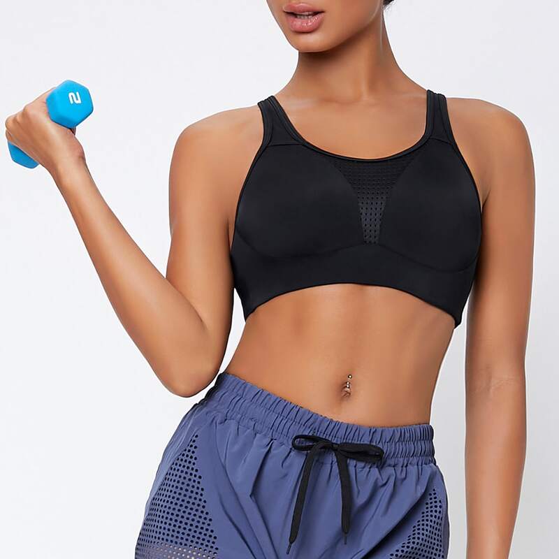 

Solid Adjustable Strap Sports Bra, Black