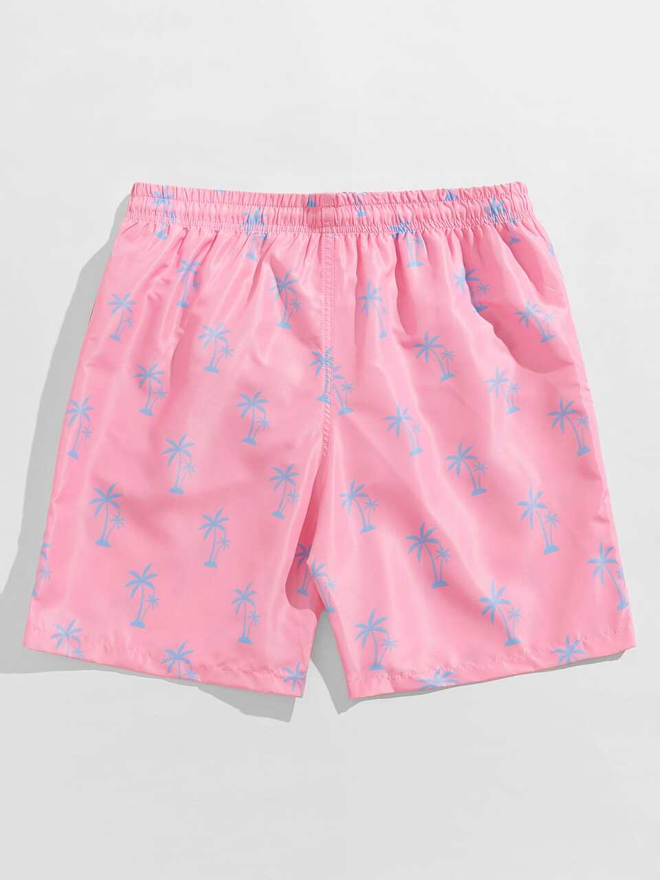 Swim Trunks For Men Pink,Summer,Boho,Tropical,Beach,Holiday,Holiday Palm Tree Floral Drawstring Waist Security Pockets Lightweight 4-Way Stretch Lined