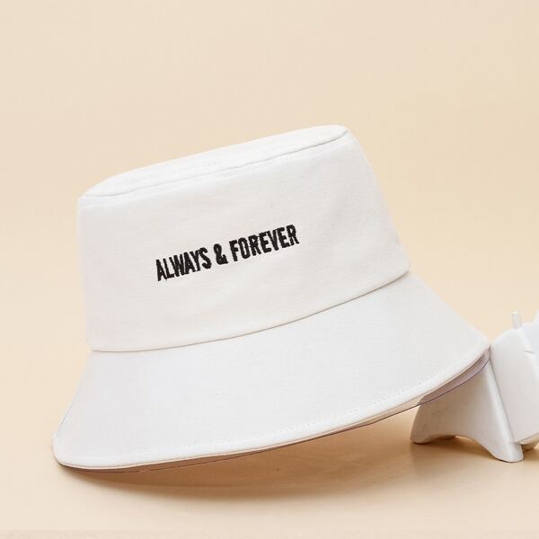 

Men Letter Embroidered Bucket Hat, White