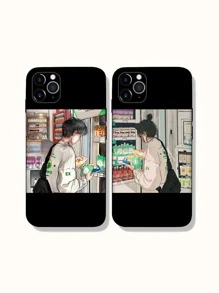 2 piezas funda de celular de pareja con estampado de figura - Negro - Ver 1