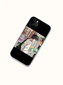 2 piezas funda de celular de pareja con estampado de figura - Negro - Ver 2