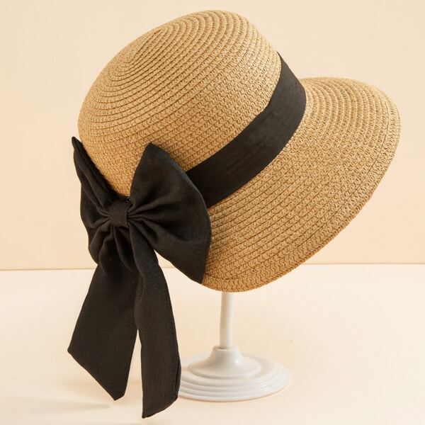

Toddler Girls Bow Decor Straw Hat, Khaki