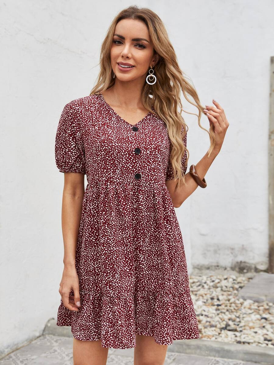 SHEIN Đầm Viên lá sen Tất cả trên in Giải trí - Nhiều màu - Xem 1