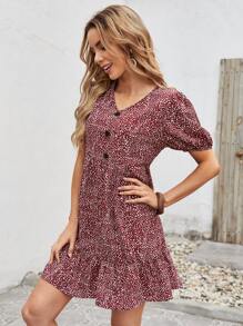 SHEIN Đầm Viên lá sen Tất cả trên in Giải trí - Nhiều màu - Xem 4