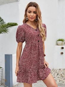 SHEIN Đầm Viên lá sen Tất cả trên in Giải trí - Nhiều màu - Xem 3