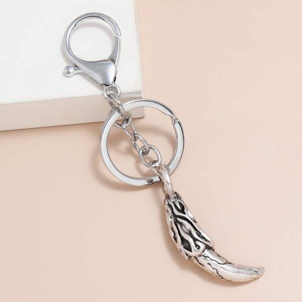 

Men Faux Wolf Tooth Charm Keychain, Silver