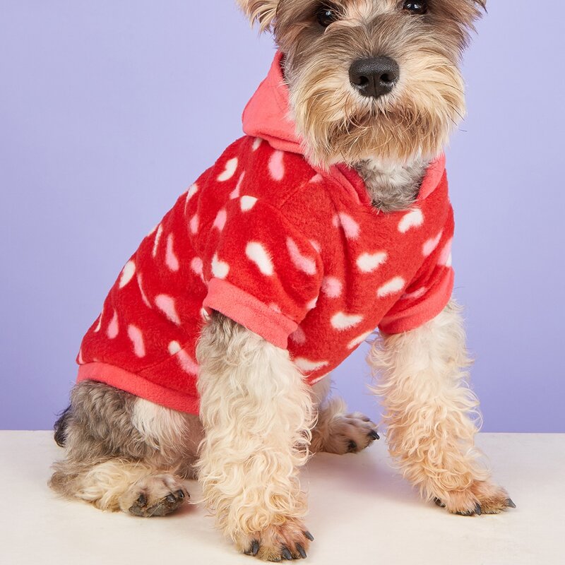 

Heart Print Pet Hoodie, Red