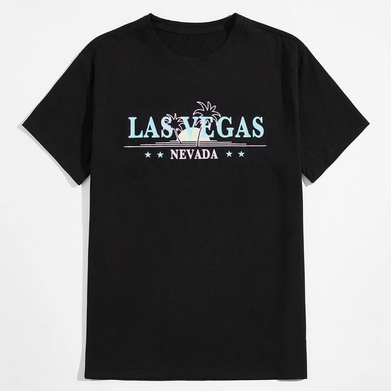 

Guys Letter Tropical Graphic Tee, Black