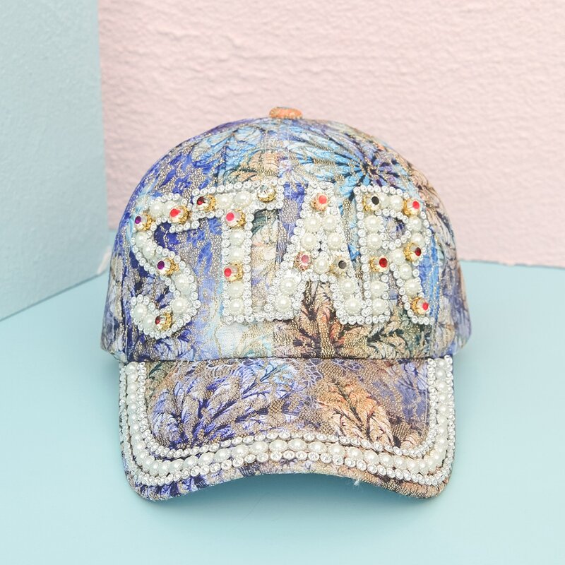 

Faux Pearl Star Leaf Baseball Cap, Multicolor