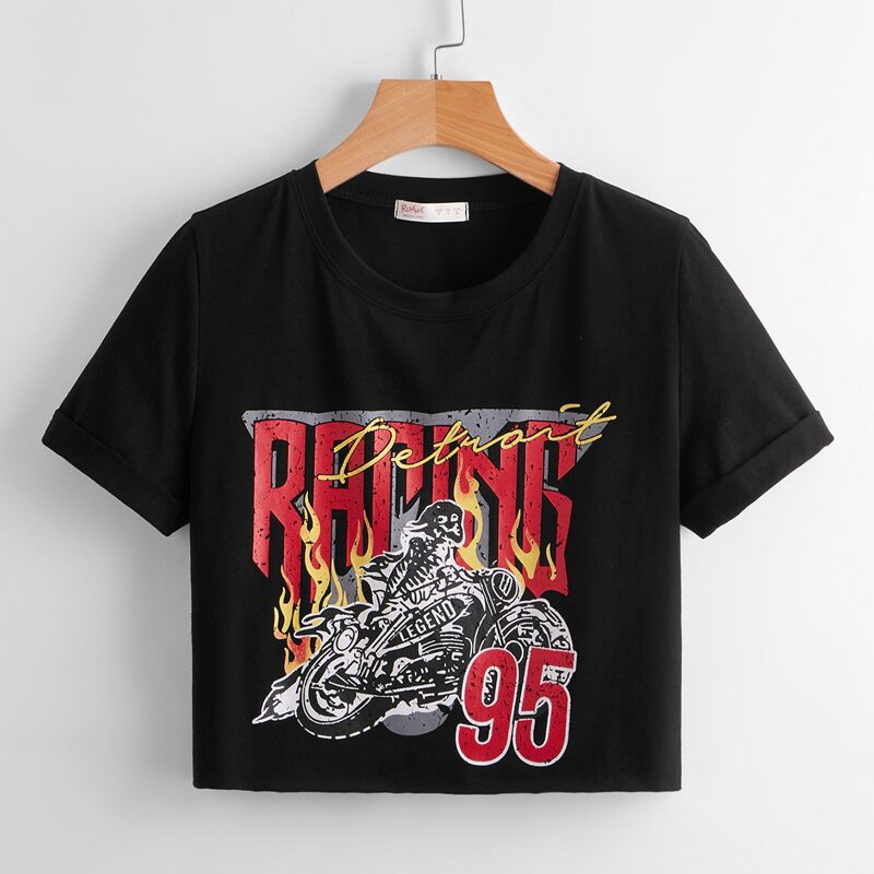 

Letter Motorcycle Graphic Crop Tee, Black