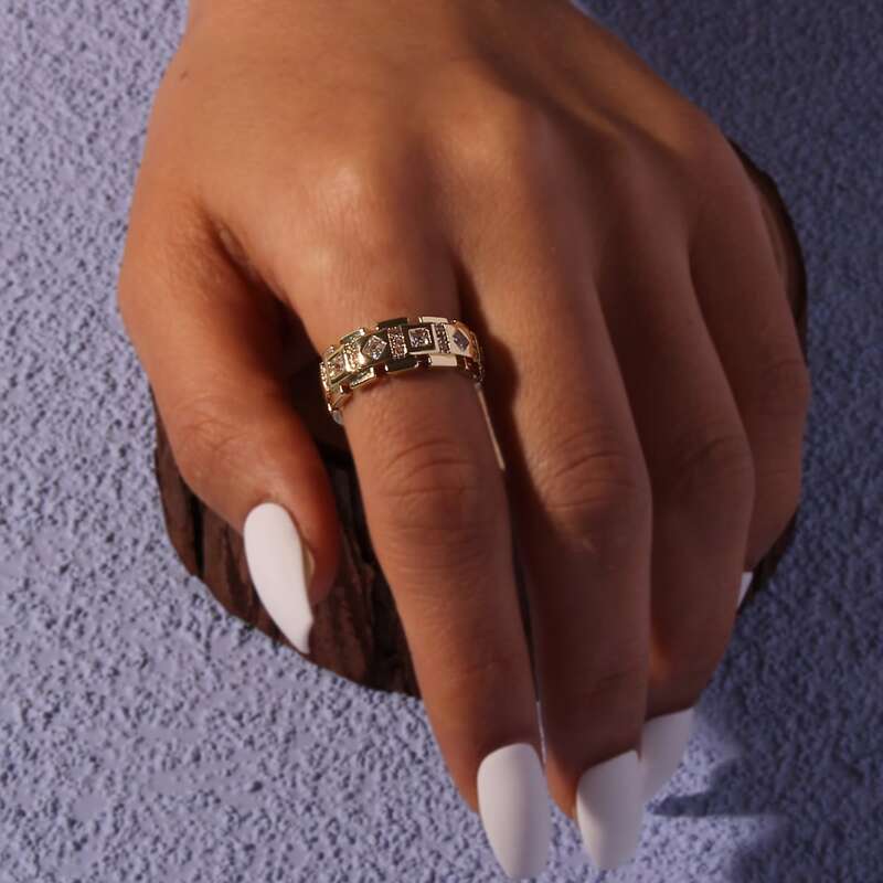 

Rhinestone Chain Ring, Gold