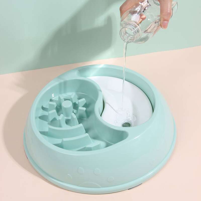 

1pc Double Compartment Pet Bowl, Green