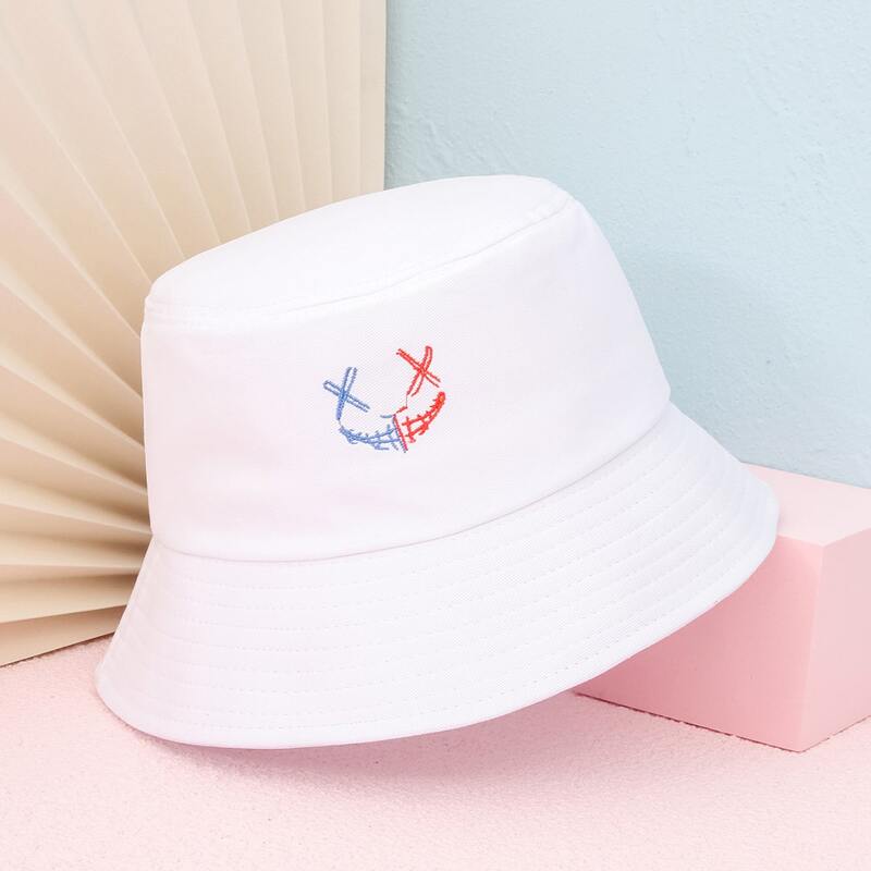 

Cartoon Embroidery Bucket Hat, White