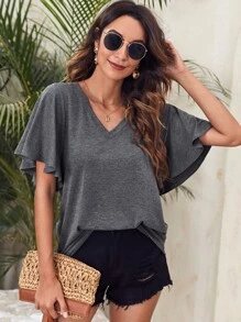 SHEIN LUNE 休閒簡約T恤 - 深灰色 - 查看 1