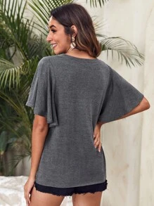 SHEIN LUNE 休閒簡約T恤 - 深灰色 - 查看 2