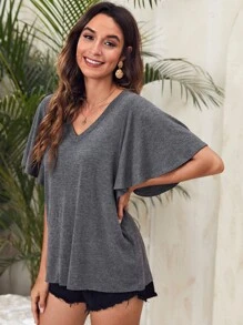 SHEIN LUNE 休閒簡約T恤 - 深灰色 - 查看 4