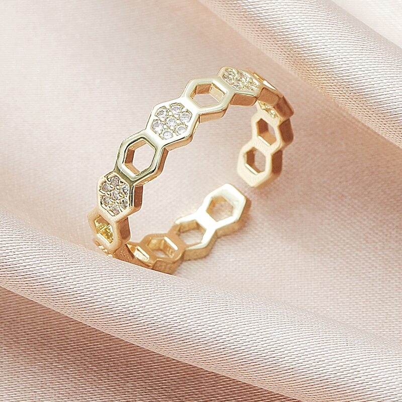 

Rhinestone Geo Ring, Gold