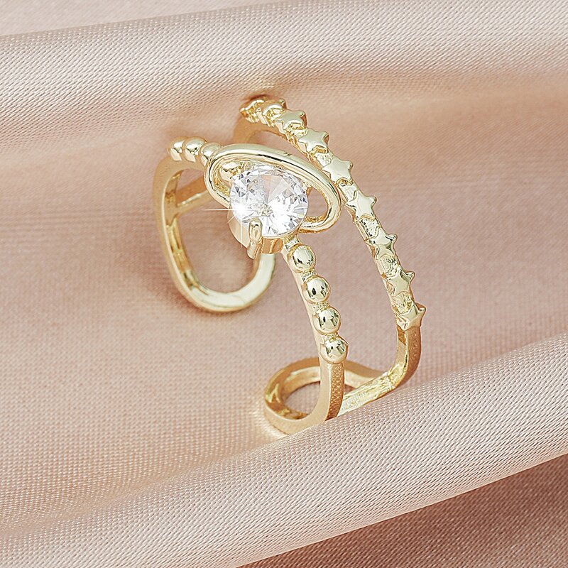 

Rhinestone Cuff Ring, Gold