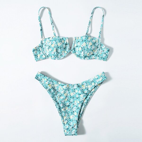 

Ditsy Floral Print V Wired Bikini Swimsuit, Multicolor