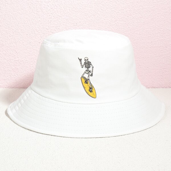 

Skeleton Print Bucket Hat, White