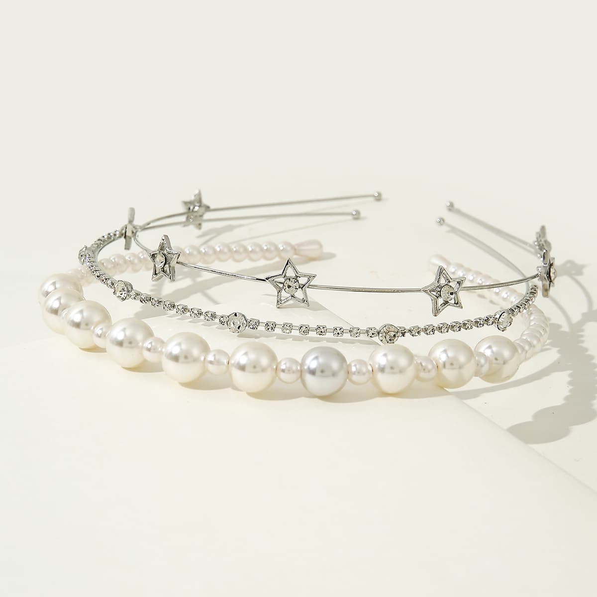 

3pcs Rhinestone & Faux Pearl Headband, Multicolor