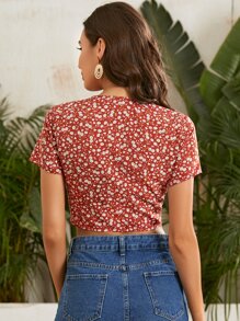 SHEIN Tops de mujeres Nudo floral de margarita Bohemio - Multicolor - Ver 2