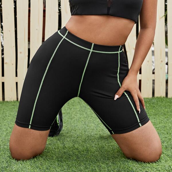 

Plus Contrast Binding Biker Shorts, Black