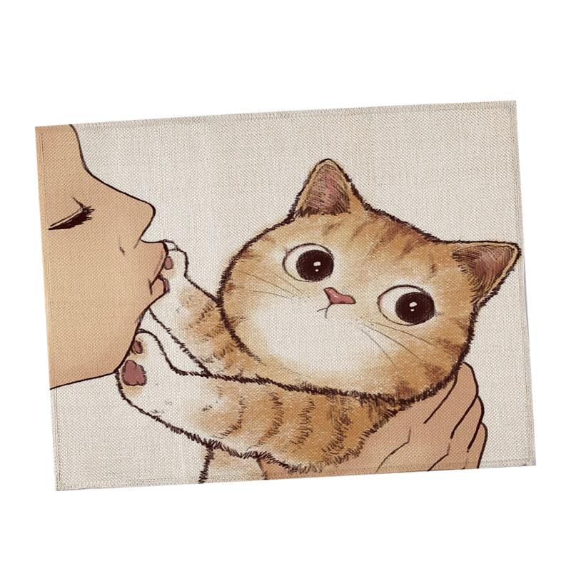 

Cartoon Cat Print Placemat, Multicolor