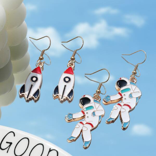 

2pcs Girls Rocket Drop Earrings, Multicolor