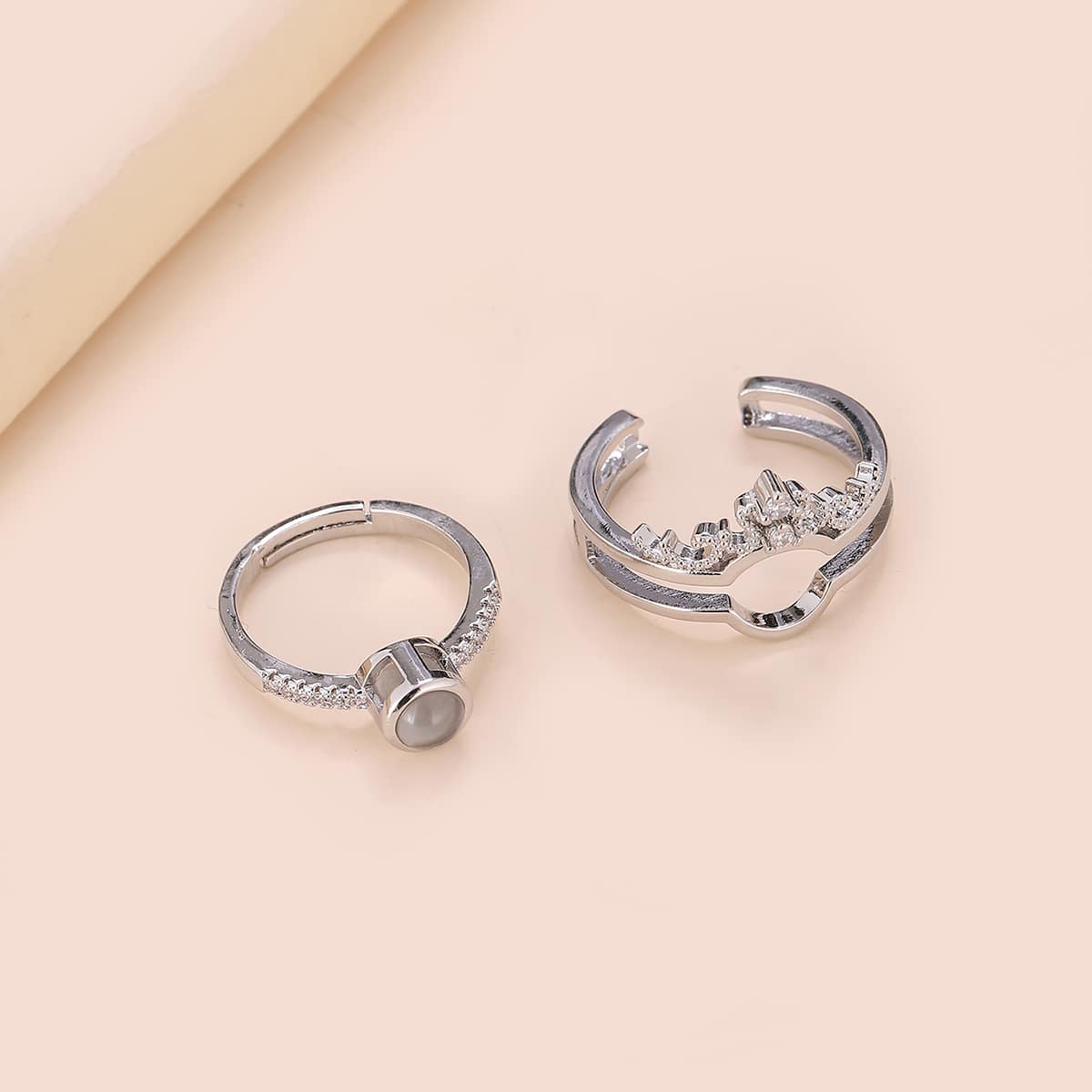

2pcs Rhinestone Decor Ring, Silver