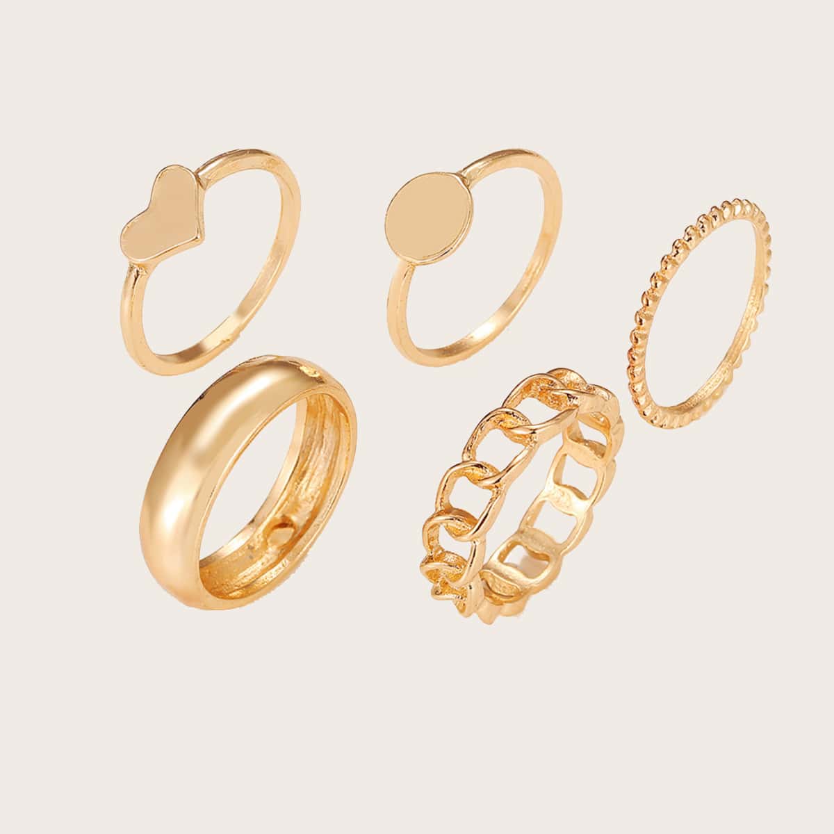 

5pcs Heart & Coin Ring, Gold