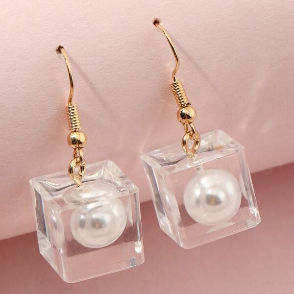 

Girls Geo Drop Earrings, White