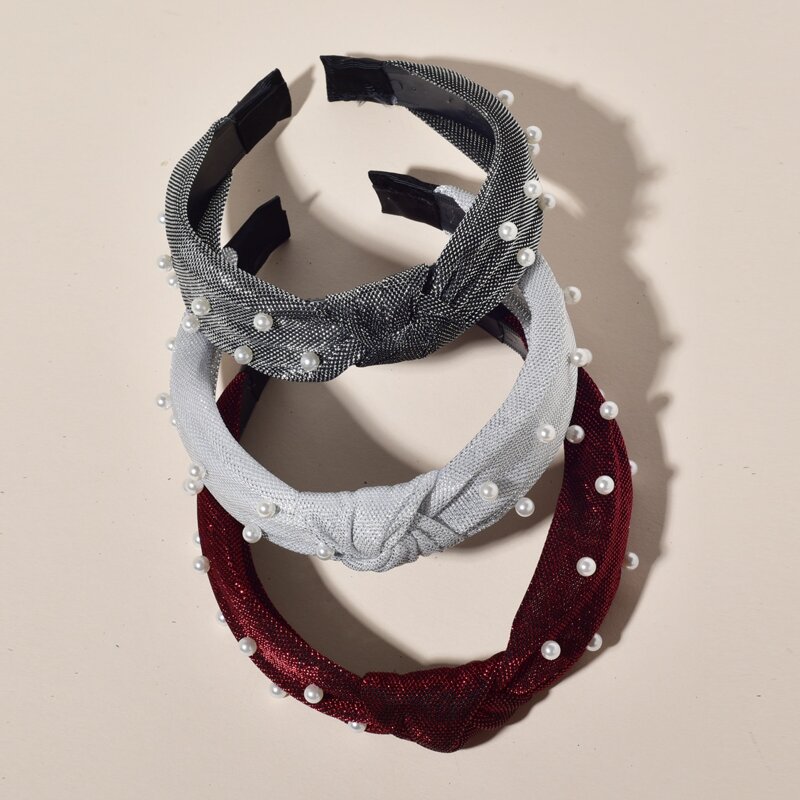 

3pcs Faux Pearl Knot Headband, Multicolor