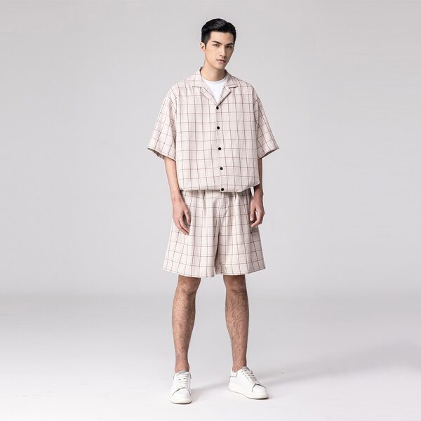 

Men Plaid Button Up Shirt & Shorts Set, Khaki