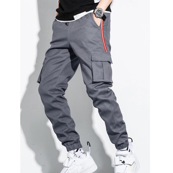 

Men Striped Side Cargo Pants, Grey