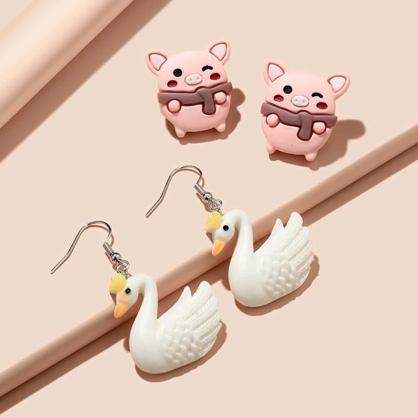 

2pairs Girls Animal Decor Earrings, Multicolor