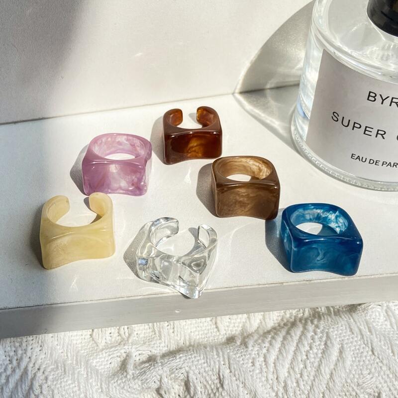 

6pcs Simple Resin Ring, Multicolor