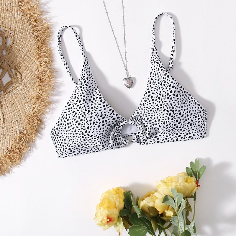 

Dalmatian Ring Linked Bikini Top, Black and white