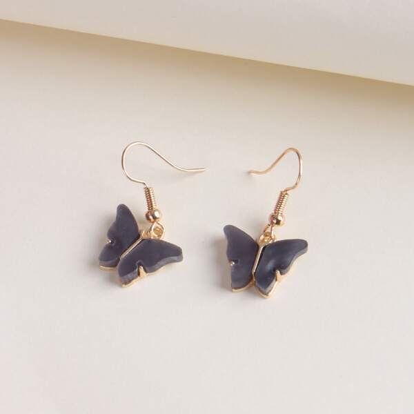 

Girls Butterfly Drop Earrings, Dark grey