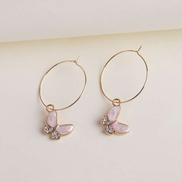 

Girls Butterfly Drop Earrings, Pink