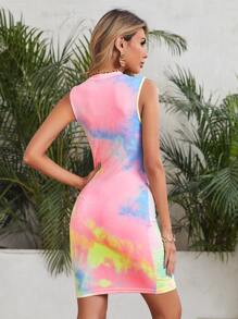SHEIN Tie Dye Bodycon Dress - Multicolor - View 2