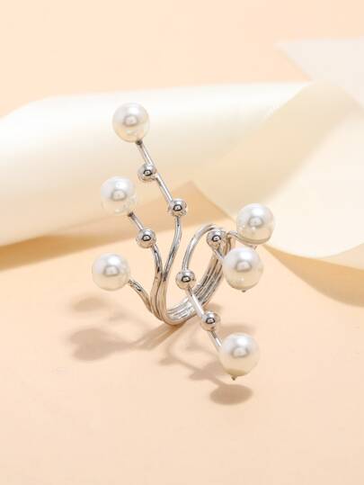 خاتم إصبع فريد جذاب ومزين باللؤلؤ قابل للفتح قطعة واحدة