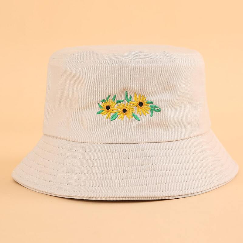

Floral Embroidery Bucket Hat, Beige