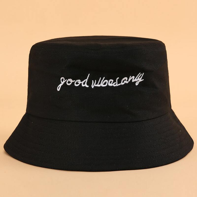 

Letter Embroidery Bucket Hat, Black