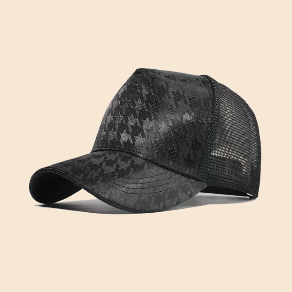

Men Houndstooth Pattern Baseball Cap, Black