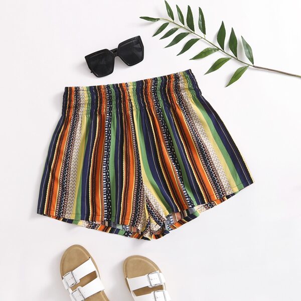 

Shirred Waist Striped & Geo Shorts, Multicolor